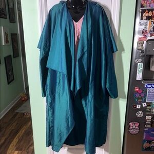 Maralyce Ferree Iridescent Teal/Blue Open Front Drape Nylon Windbreaker Trench